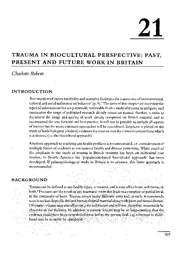 Trauma in biocultural perspective: past, present and future work in Britain Thumbnail