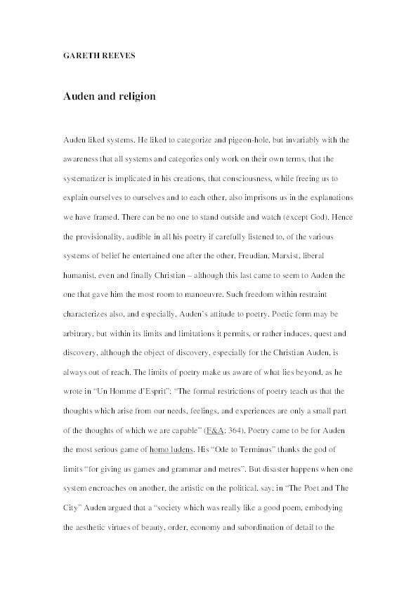 ‘Auden and Religion.' Thumbnail