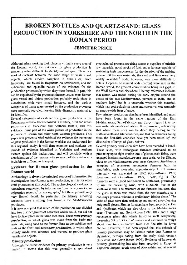 Broken bottles and quartz-sand: glass production in Yorkshire and the North in the Roman period Thumbnail