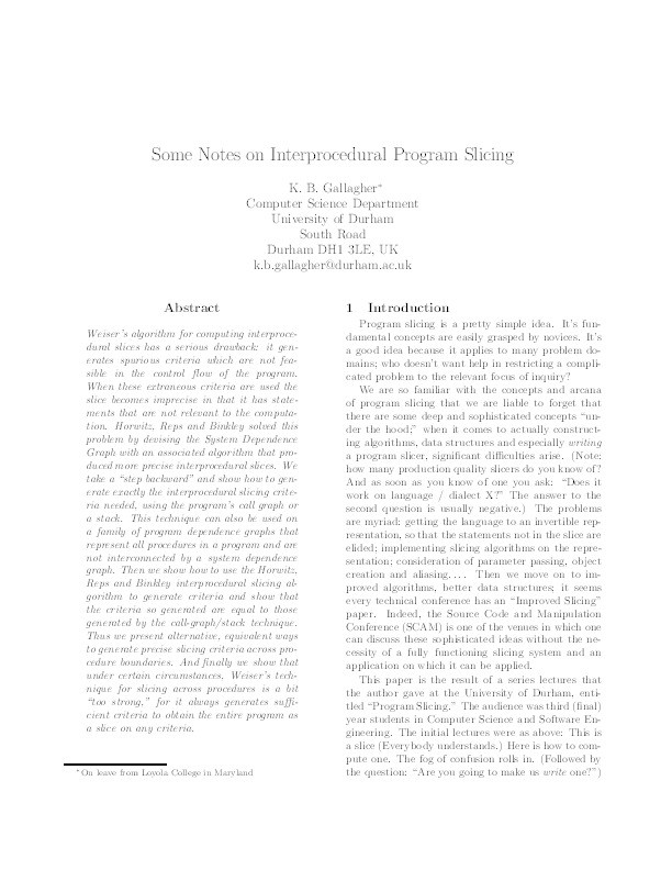 Some notes on interprocedural program slicing Thumbnail