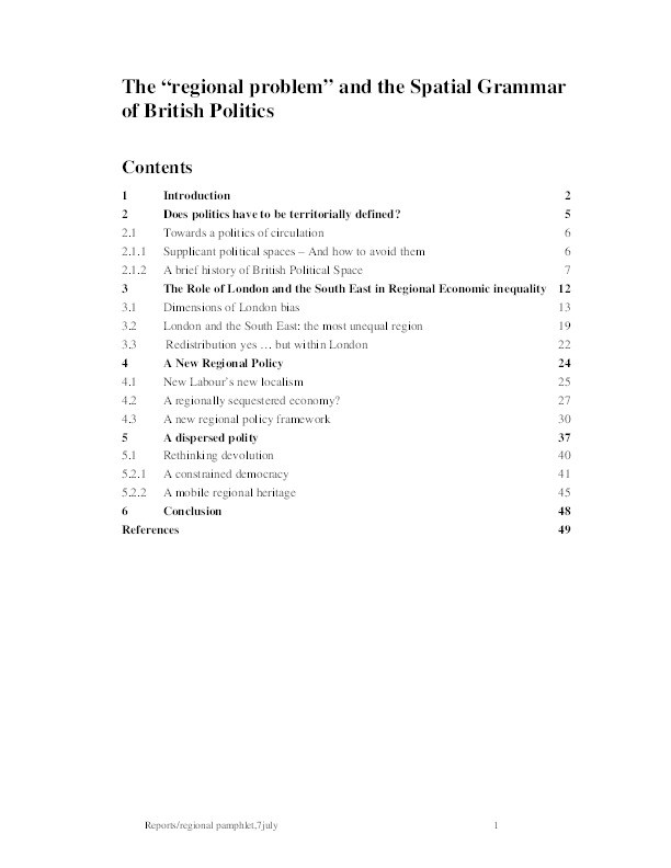The 'regional problem' and the spatial grammar of British politics Thumbnail
