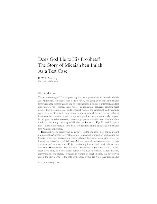 Does God lie to his prophets? The story of Micaiah ben Imlah as a test case Thumbnail