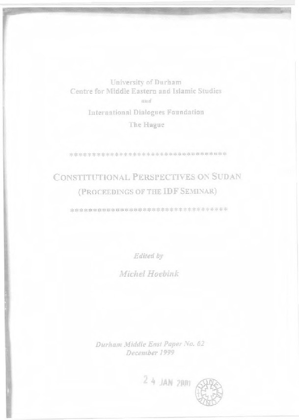 Constitutional perspectives on Sudan : (proceedings of the IDF seminar) Thumbnail