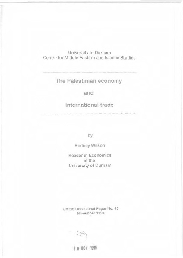 The Palestinian economy and international trade Thumbnail