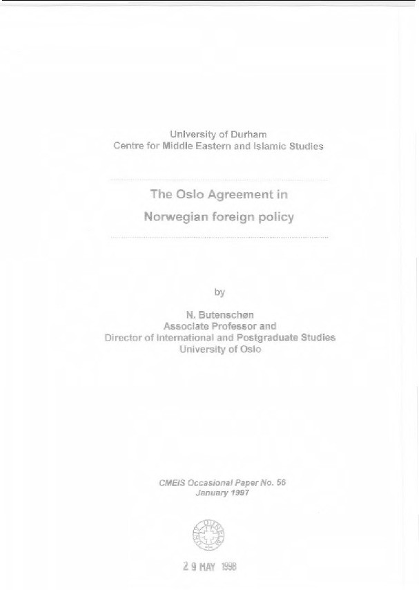 The Oslo agreement in Norwegian foreign policy Thumbnail