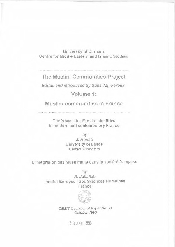 The Muslim Communities Project. Vol. 1, Muslim communities in France Thumbnail