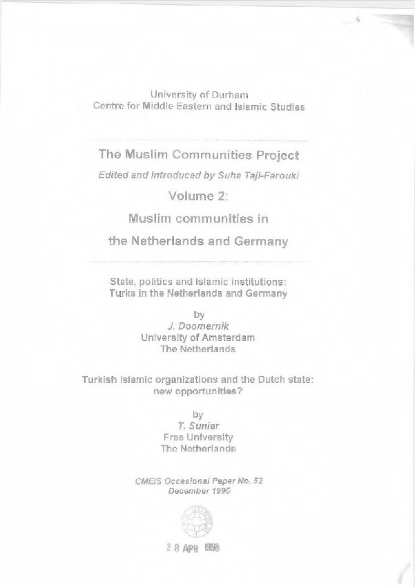 The Muslim Communities Project. Vol. 2, Muslim communities in the Netherlands and Germany Thumbnail