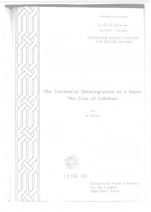The territorial disintegration of a state : the case of Lebanon Thumbnail