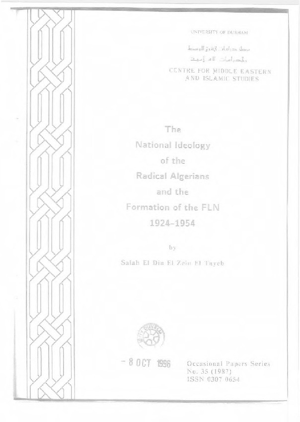 The national ideology of the radical Algerians and the formation of the FLN 1924-1954 Thumbnail