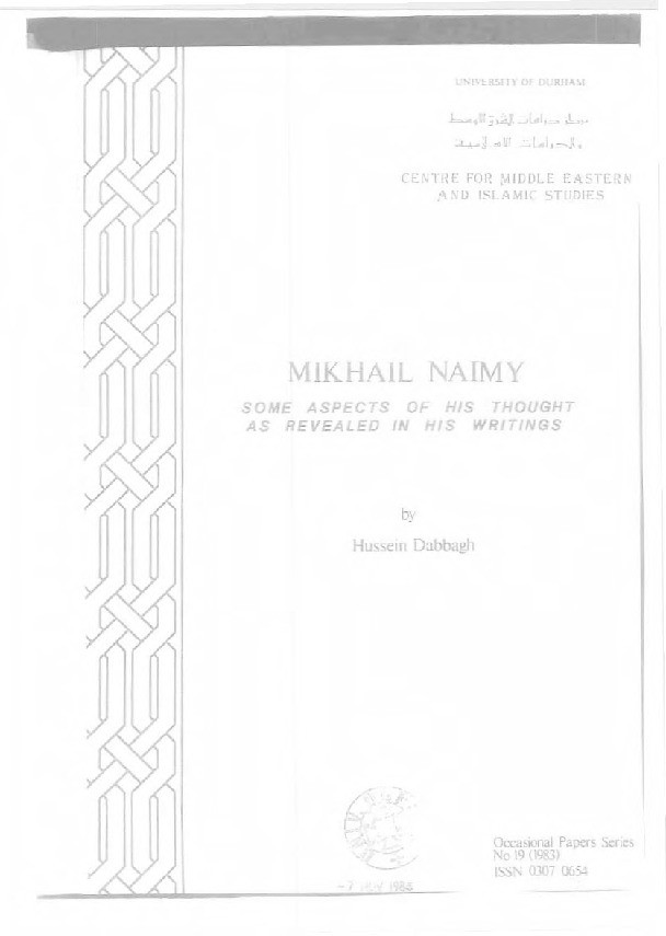 Mikhail Naimy : some aspects of his thought as revealed in his writings Thumbnail