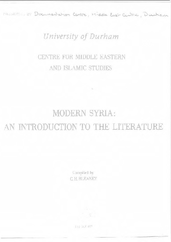 Modern Syria : an introduction to the literature Thumbnail