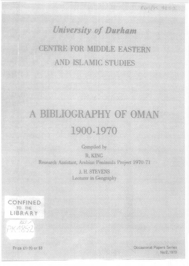 A bibliography of Oman 1900-1970 Thumbnail