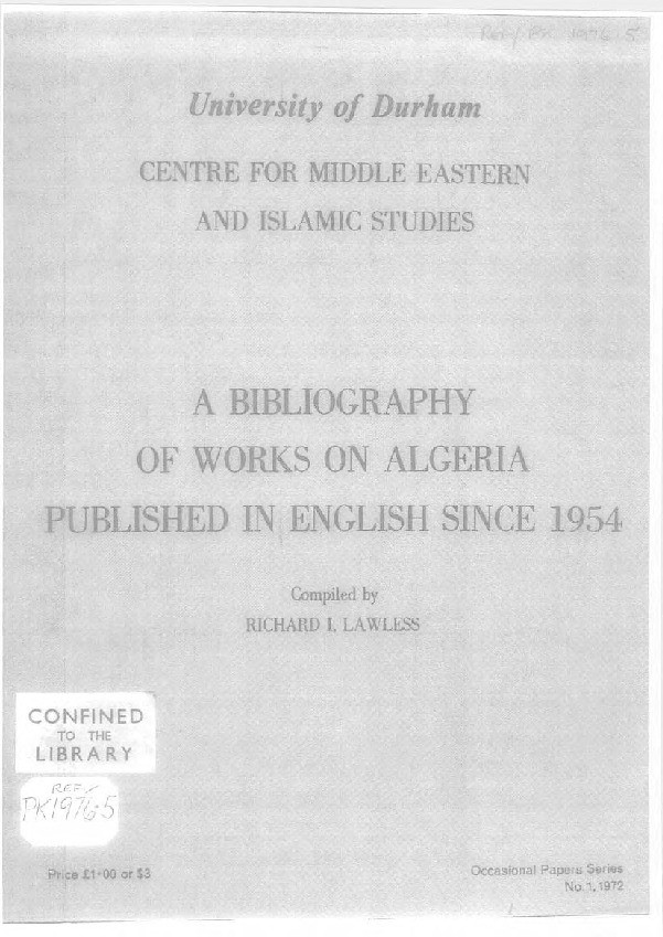 A bibliography of works on Algeria published in English since 1954 Thumbnail