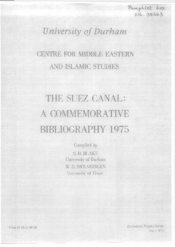 The Suez Canal : a commemorative bibliography 1975 Thumbnail