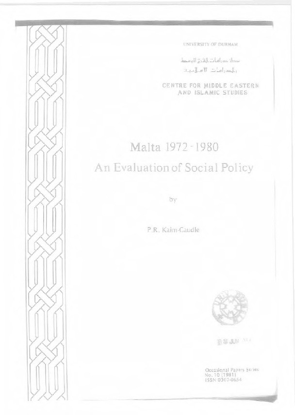 Malta 1972-1980 : an evaluation of social policy Thumbnail