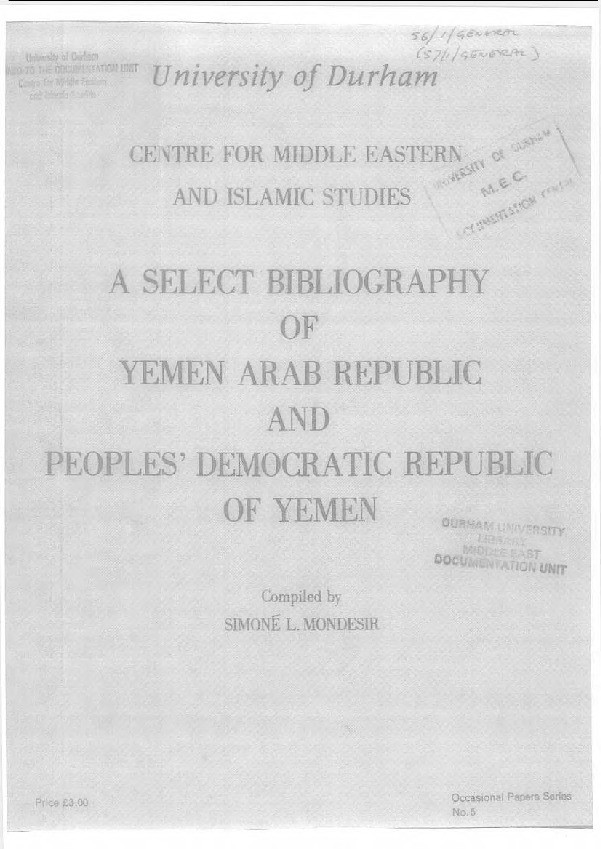 A select bibliography of Yemen Arab Republic and Peoples' Democratic Republic of Yemen Thumbnail
