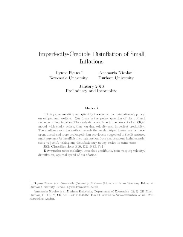 Imperfectly-credible disinflation of small inflations Thumbnail