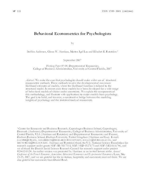 Behavioral econometrics for psychologists ? Thumbnail