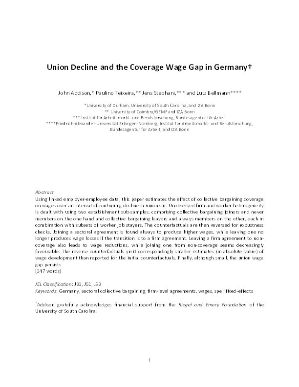 Union decline and the coverage wage gap in Germany Thumbnail