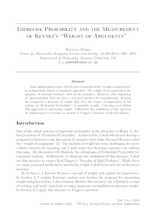Imprecise probability and the measurement of Keynes’s 'Weight of arguments' Thumbnail