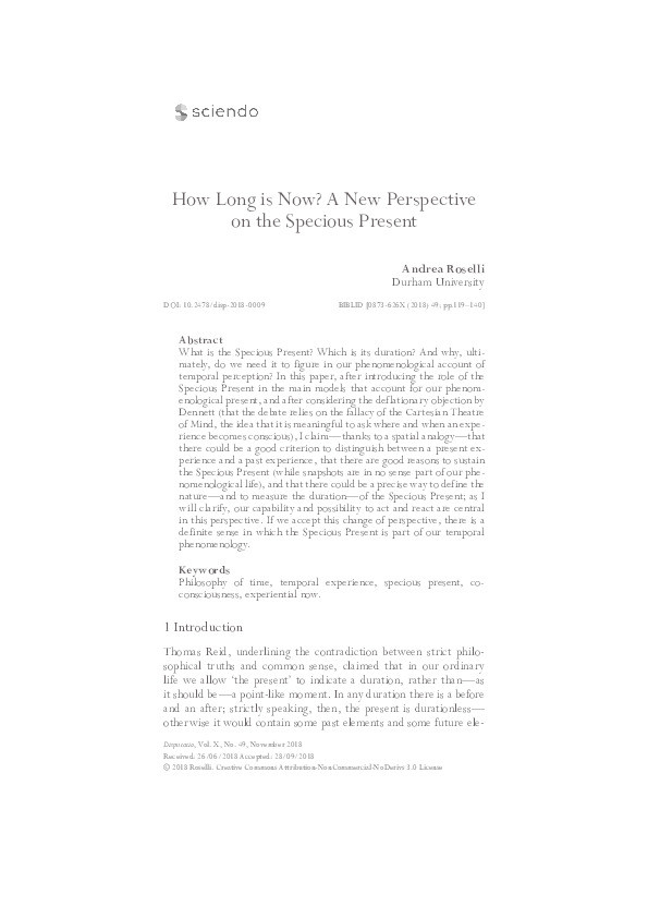 How long is now? A new perspective on the specious present Thumbnail