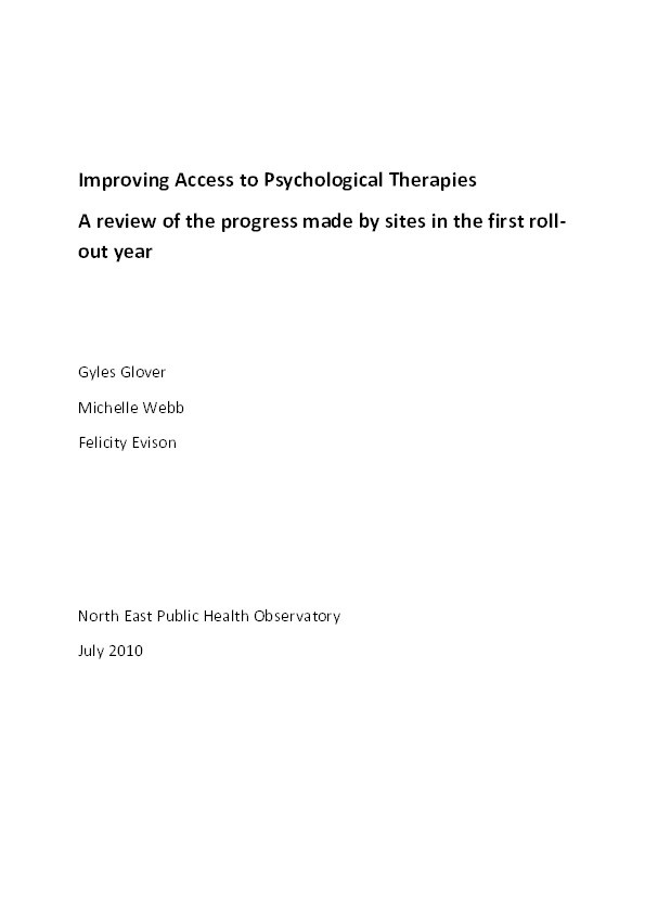 Improving access to psychological therapies : a review of the progress made by sites in the first rollout year Thumbnail
