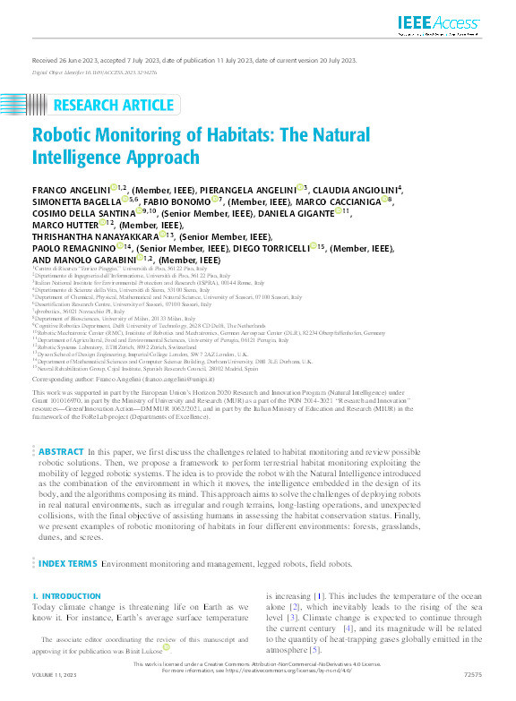 Robotic Monitoring of Habitats: The Natural Intelligence Approach Thumbnail