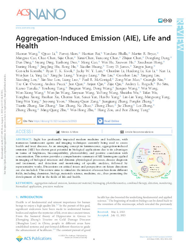 Aggregation-Induced Emission (AIE), Life and Health Thumbnail