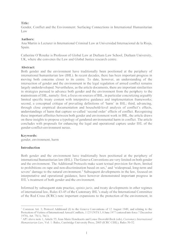 Gender, conflict and the environment: Surfacing connections in international humanitarian law Thumbnail