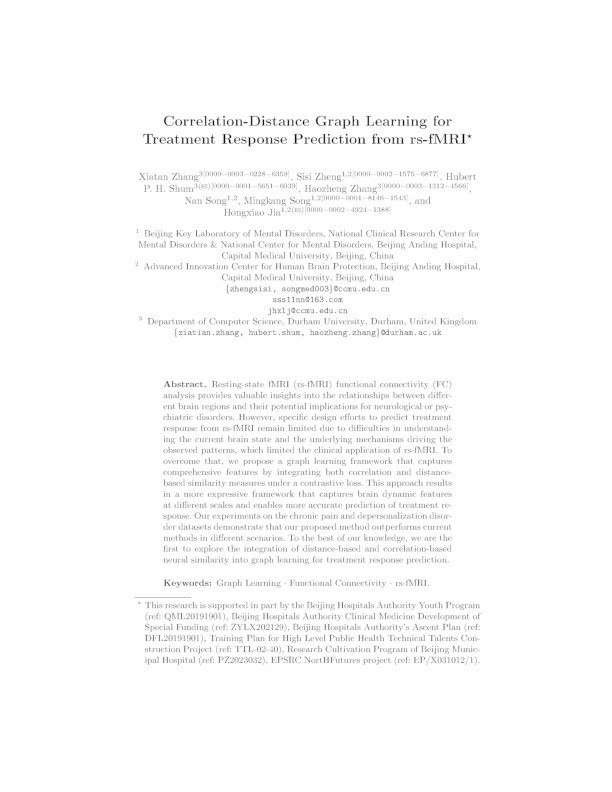 Correlation-Distance Graph Learning for Treatment Response Prediction from rs-fMRI Thumbnail