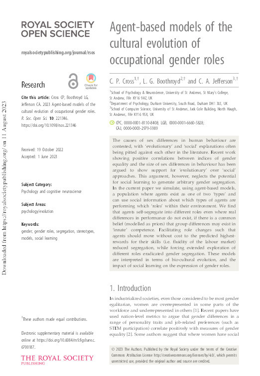 Agent-based models of the cultural evolution of occupational gender roles Thumbnail