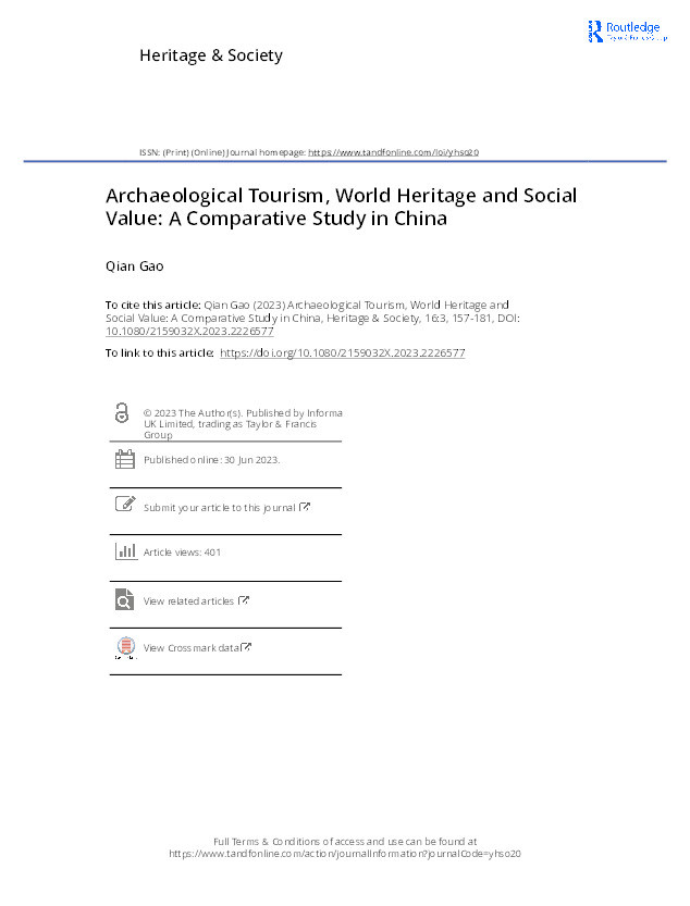 Archaeological Tourism, World Heritage and Social Value: A Comparative Study in China Thumbnail