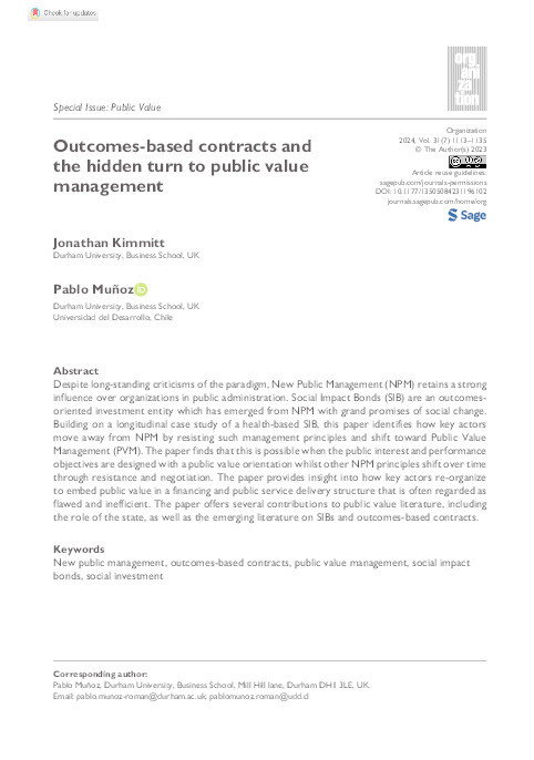 Outcomes-based contracts and the hidden turn to public value management Thumbnail