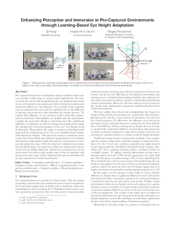 Enhancing Perception and Immersion in Pre-Captured Environments through Learning-Based Eye Height Adaptation Thumbnail
