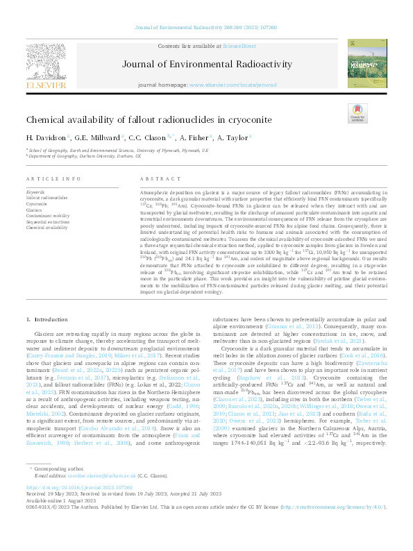 Chemical availability of fallout radionuclides in cryoconite Thumbnail