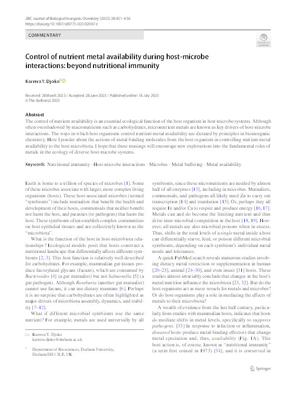 Control of nutrient metal availability during host-microbe interactions: beyond nutritional immunity Thumbnail