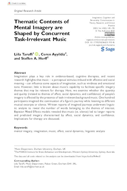 Thematic Contents of Mental Imagery are Shaped by Concurrent Task-Irrelevant Music Thumbnail
