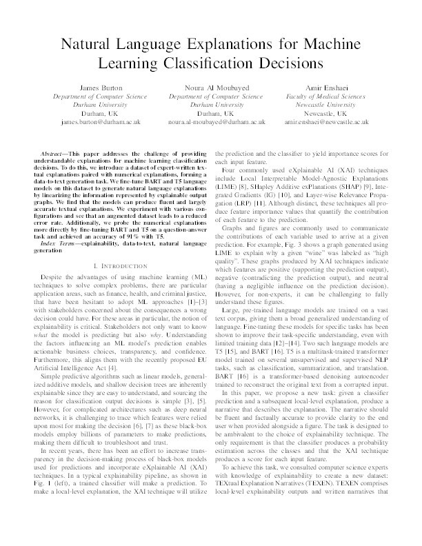 Natural Language Explanations for Machine Learning Classification Decisions Thumbnail