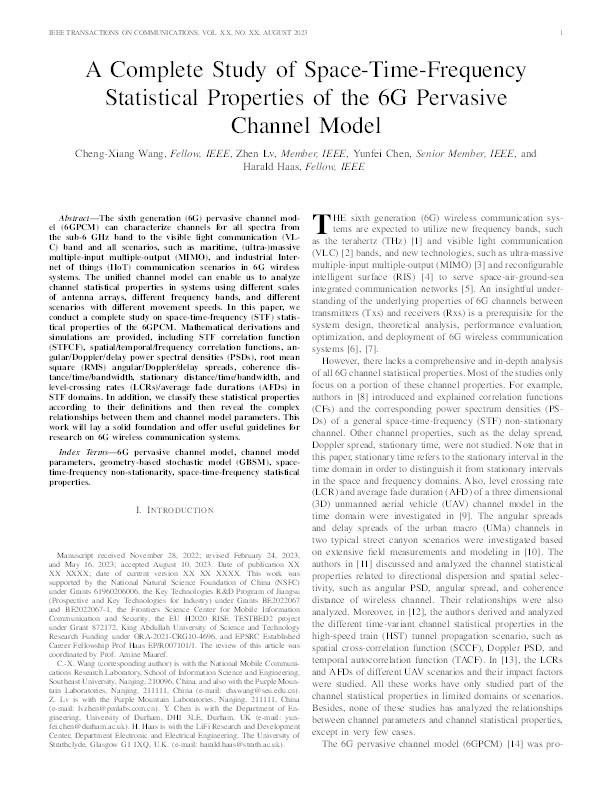 A complete study of space-time-frequency statistical properties of the 6G pervasive channel model Thumbnail
