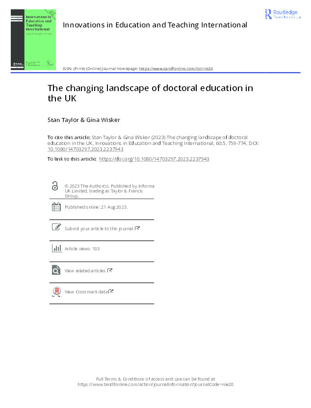 The changing landscape of doctoral education in the UK Thumbnail