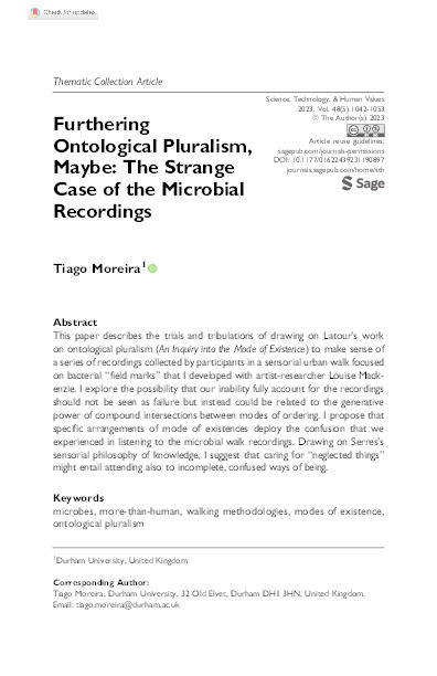 Furthering Ontological Pluralism, Maybe: The Strange Case of the Microbial Recordings Thumbnail