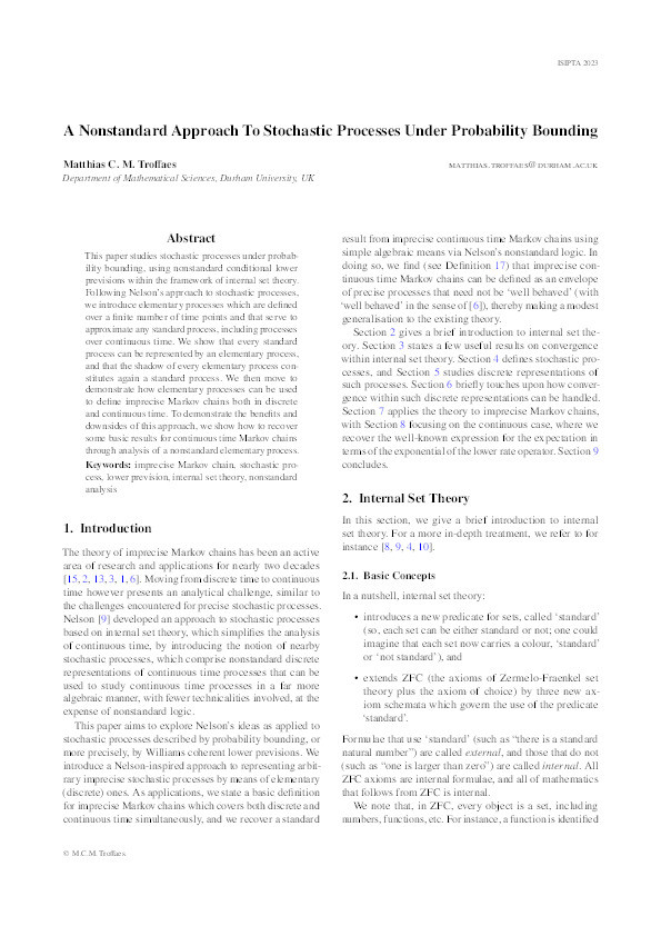 A nonstandard approach to stochastic processes under probability bounding Thumbnail