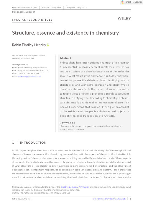 Structure, essence and existence in chemistry Thumbnail