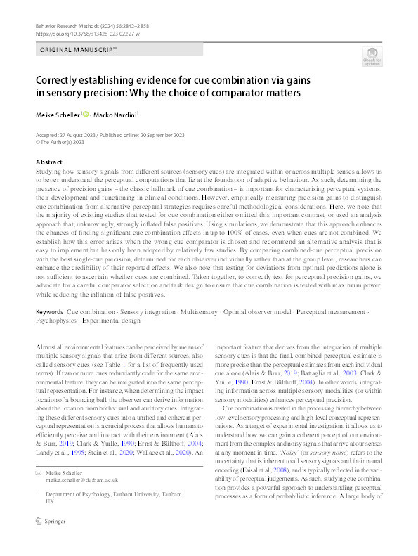 Correctly establishing evidence for cue combination via gains in sensory precision: Why the choice of comparator matters Thumbnail