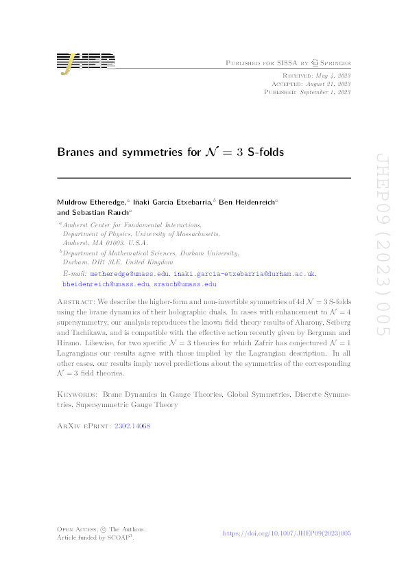 Branes and symmetries for N = 3 S-folds Thumbnail