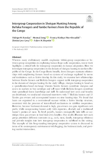 Intergroup Cooperation in Shotgun Hunting Among BaYaka Foragers and Yambe Farmers from the Republic of the Congo Thumbnail