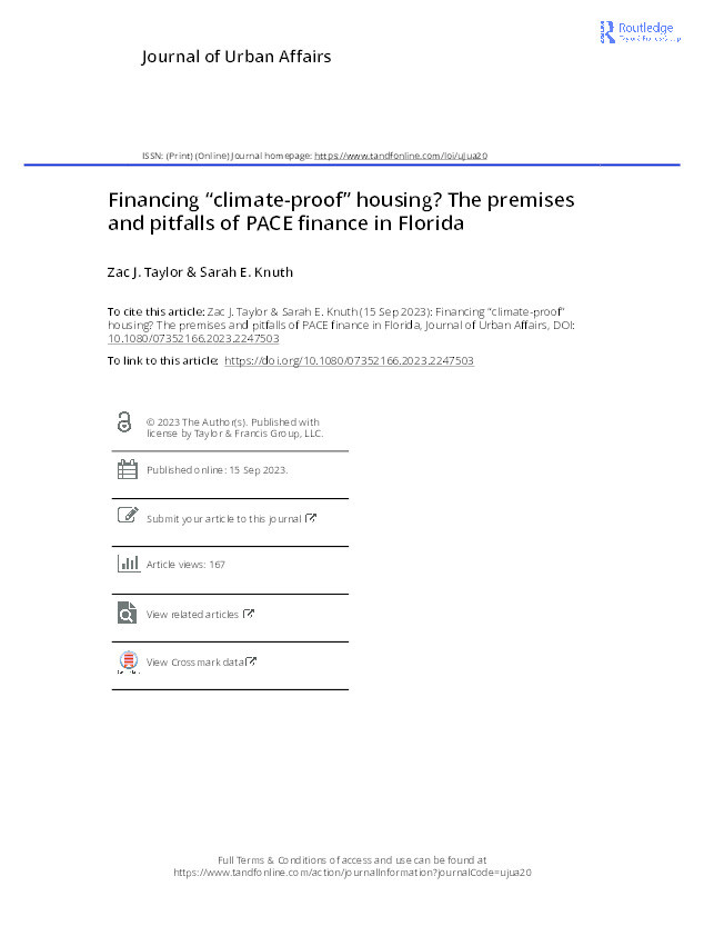 Financing “climate-proof” housing? The premises and pitfalls of PACE finance in Florida Thumbnail
