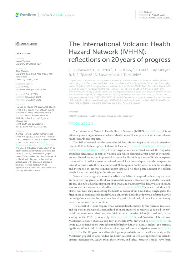 The International Volcanic Health Hazard Network (IVHHN): reflections on 20 years of progress Thumbnail