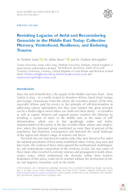 Revisiting Legacies of Anfal and Reconsidering Genocide in the Middle East Today: Collective Memory, Victimhood, Resilience, and Enduring Trauma Thumbnail