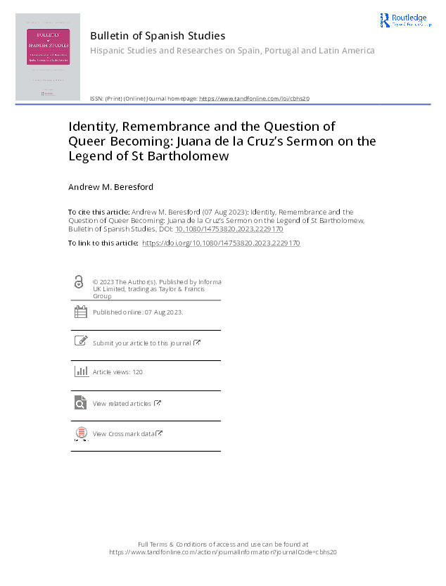 Identity, Remembrance and the Question of Queer Becoming: Juana de la Cruz’s Sermon on the Legend of St Bartholomew Thumbnail
